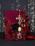 Burgundy Black quinceanera guest book with pen