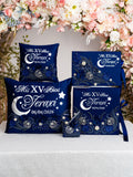 Moon and Stars themed quinceanera navy Bible with Rosary (in spanish)