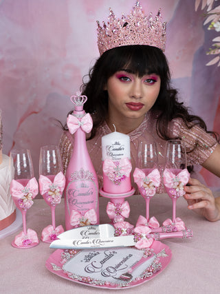 Pink 1 quinceanera champagne glass