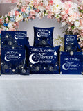 Moon and Stars themed quinceanera navy 2 champagne glasses