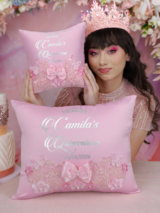 Pink quinceanera tiara pillow