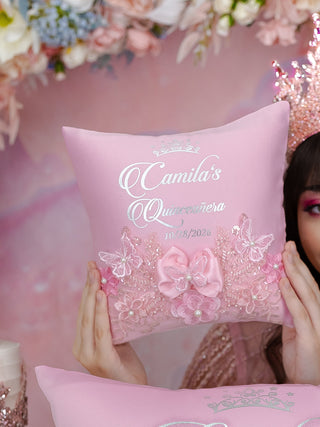 Pink quinceanera tiara pillow