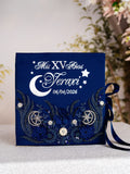 Moon and Stars themed quinceanera navy 2 champagne glasses