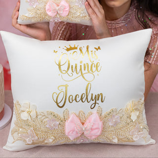 Juego de almohadas para quinceañera en color rosa champán