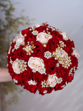 Wine Red with Ivory Quinceanera Bouquet 13 Inches