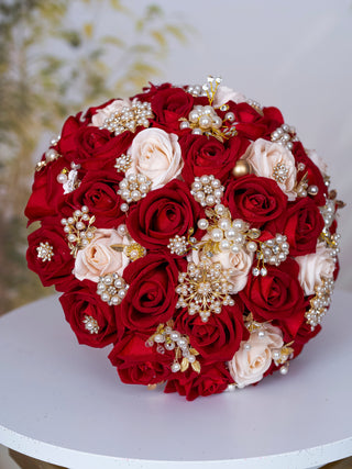 Wine Red with Ivory Quinceanera Bouquet 13 Inches