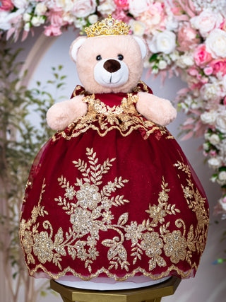 Burgundy Quinceanera Brown Teddy Bear