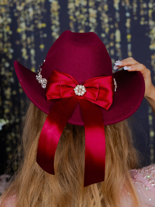 Burgundy with Bow Quinceanera Tejana Hat