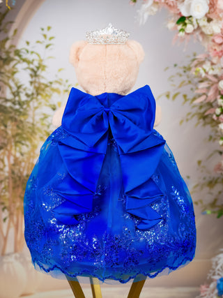 Royal Blue Silver Tan Teddy Bear for Quinceanera