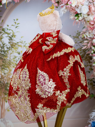 Wine Red Tan Teddy Bear for Quinceanera