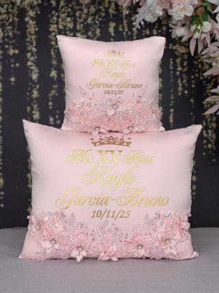 Blush quinceanera tiara pillow