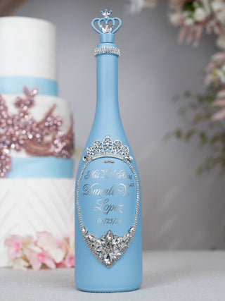 Ice blue quinceanera bottle with 1 glass