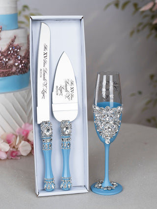 Ice blue quinceanera cake knife and server