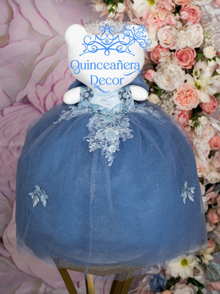 Dusty Blue with Bow Kitty quinceanera dress