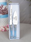 Ice blue quinceanera cake knife and server