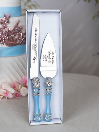 Ice blue quinceanera cake knife and server