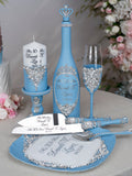 Ice blue quinceanera cake knife set with 1 glass