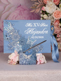 Dusty Blue silver quinceanera guest book