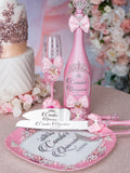 Pink quinceanera brindis package with bottle