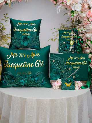 Green Gold quinceanera pillows set