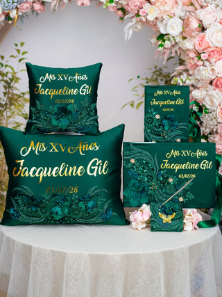 Green Gold quinceanera pillows set