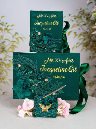 Green Gold quinceanera pillows set