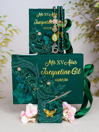 Green Gold quinceanera pillows set
