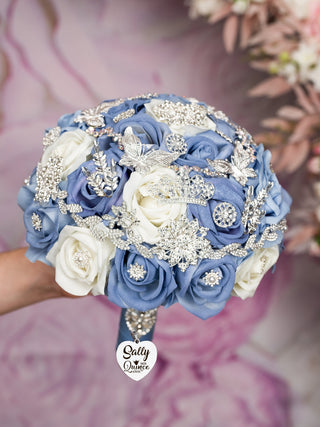 Dusty Blue silver quinceanera bouquet 13 inches