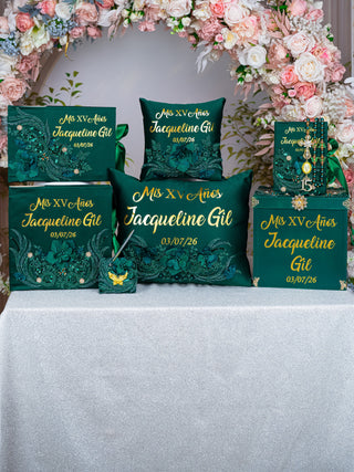 Green Gold quinceanera pillows set