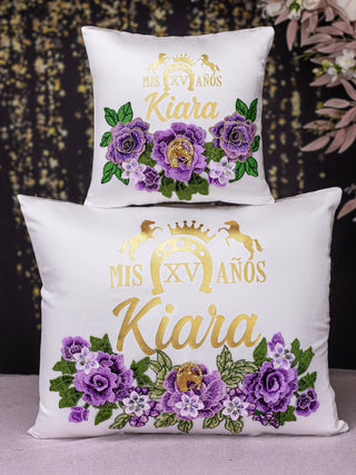 Charro lilac and white Quinceanera pillows set