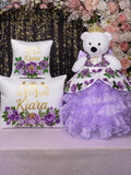 Lilac Charro Quinceanera pillows set and teddy bear