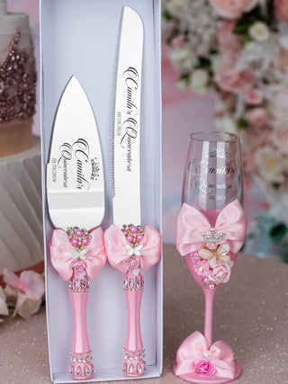 Pink  Quinceanera cake knife and server