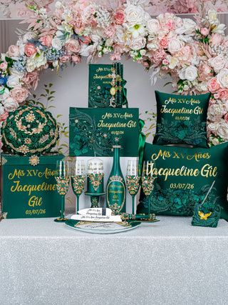 Green Gold Quinceanera mega package with Kitty