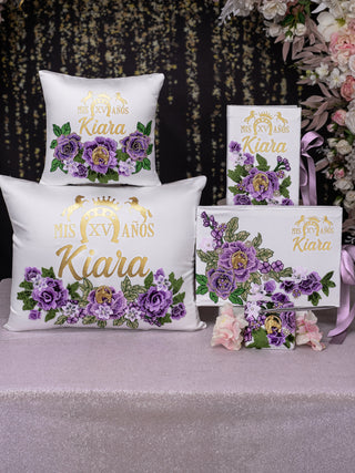 Charro lilac and white Quinceanera pillows set