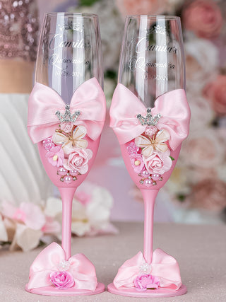 Pink 2 quinceanera champagne glasses