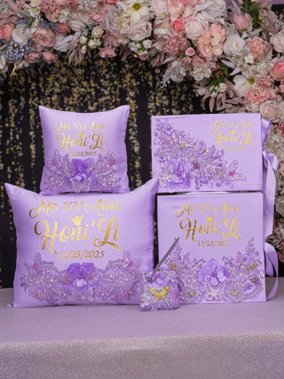 Lavender pillows set, guest book with album de fotos