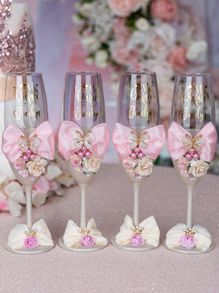 Champagne pink quinceanera bottle with 4 glasses