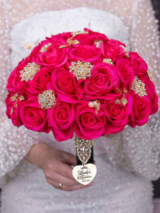 Magenta quinceanera bouquet 13 inches