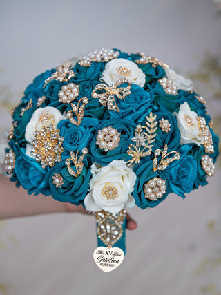 Teal Quinceanera Bouquet 13 inches
