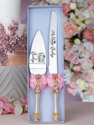 Champagne Pink quinceanera cake knife set with 1 glass