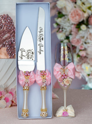 Сhampagne pink cake knife and server