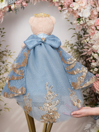 blue teddy dress Gently Used Tan Plush Teddy Bear with Blue Gingham Dress & Bow Stuffed Animal