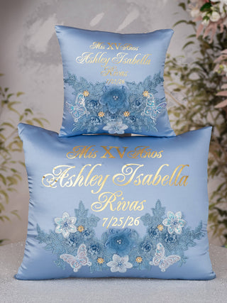 Slate Blue Gold Quinceanera theme pillows set, guest book with album de fotos