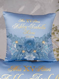 Slate Blue Gold quinceanera tiara pillow
