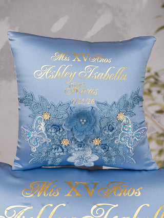 Slate Blue Gold quinceanera tiara pillow