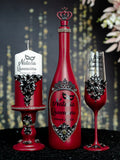 Burgundy Black mask Quinceanera brindis package with bottle and candle