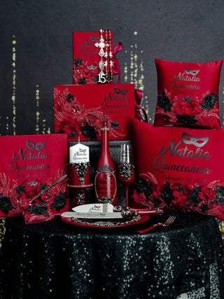 Burgundy Black mask Quinceanera package 2