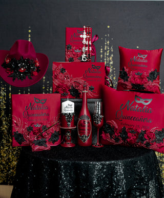 Burgundy Black mask Quinceanera package 2