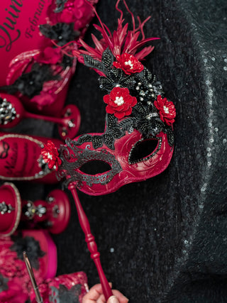 Burgundy Black Quinceanera masquerade mask