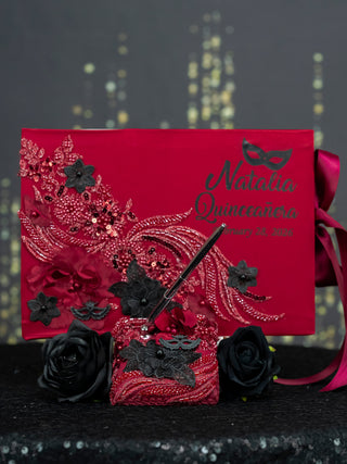Burgundy Black mask Quinceanera package 2